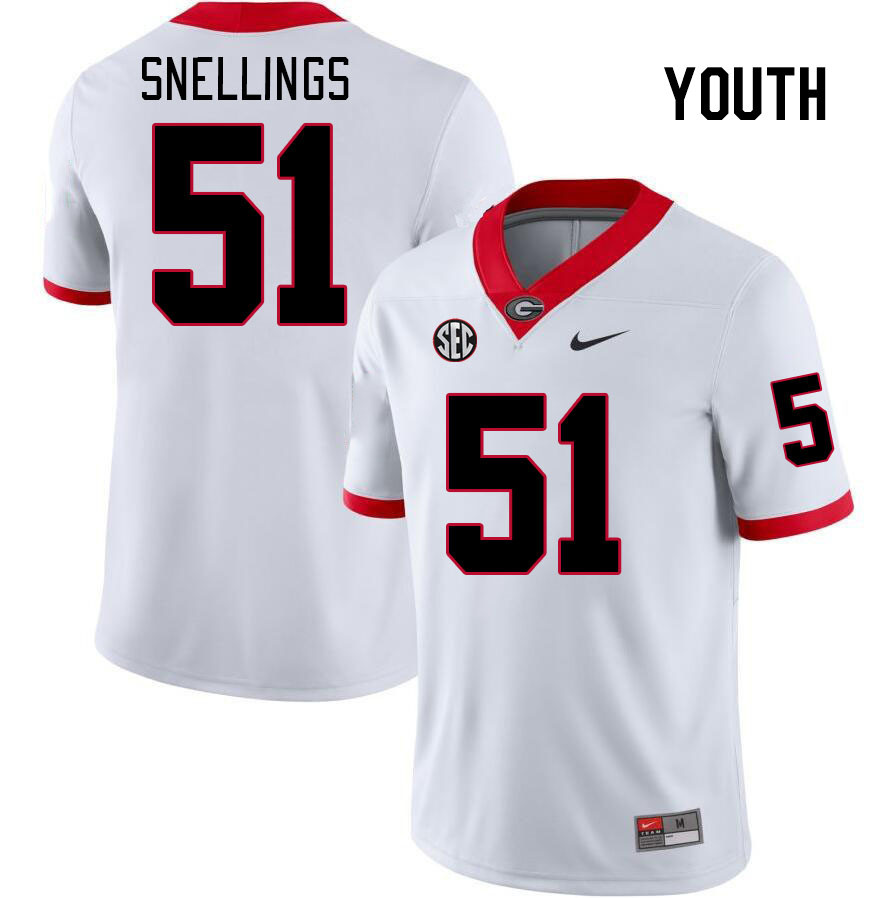 Youth #51 Will Snellings Georgia Bulldogs College Football Jerseys Stitched Sale-White